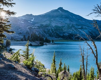 Fine Art Photography Prints "Green Lakes": Mountain, Landscape, South Sister, Central Oregon, Hiking, Sunstar, Summer, Sunset, Trees, Serene