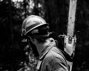 Fine Art Photography Prints "Excaliber": Wildland Fire, Firefighting, Sawyer, Saw Work, Chainsaw, Oregon, Black and White, Dramatic, B&W