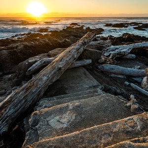 Fine Art Photography Prints &quot;Strewn&quot;: Yachats, Oregon Coast, Sunset, Rocks, Sand, Ocean, Beach, Coastal, PNW, Artwork, Driftwood, Sunset