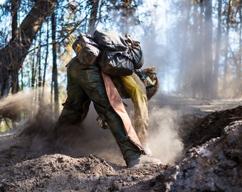 Fine Art Photography Prints "Dog Dig": Wildland Fire, Firefighting, Firefighter, Digging, Hard Work, Mop-up, Forest, Dust, Lighting, Dirt