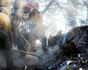 Fine Art Photography Prints "Golden Boys": Wildland Fire, Firefighting, Firefighter, Digging, Hard Work, Teamwork, Dust, Lighting, Dirt