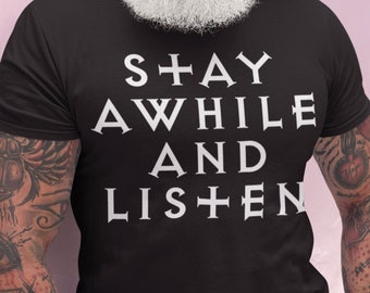 Diablo Shirt | Stay Awhile and Listen T-Shirt | Deckard Cain | Tristram | Lord of Terror | Reaper of Souls | Adria | Tyrael | Covetous Shen