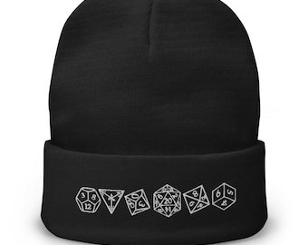 DnD Dice Set Beanie | Polyhedral Dice Cap | D&D Tabletop Gaming | Dungeons and Dragons Dice Hat | Pathfinder RPG Embroidered Beanie