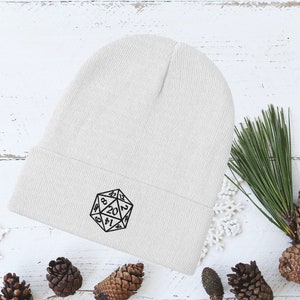d20 Embroidered Beanie | Dnd hat | D&D cap | Dungeons and Dragons Headwear | Tabletop Gaming | Roleplay Beany | Gift for DM GM | Initiative