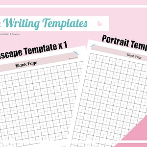 Könnte beinhalten: Druckbare koreanische Schreibvorlagen im Quer- und Hochformat. Die Vorlagen haben ein Rastermuster zum Üben koreanischer Schriftzeichen. Der Hintergrund ist rosa mit dem Text "Korean Writing Templates".