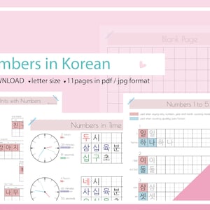 Könnte beinhalten: Druckbare Arbeitsblätter zum Erlernen koreanischer Zahlen. Das Arbeitsblatt enthält ein Zifferblatt, ein Raster zum Schreiben von Zahlen und einen Abschnitt zum Zählen von Einheiten mit Zahlen. Der Text auf dem Arbeitsblatt enthält die koreanischen Wörter für "eins", "zwei", "drei", "vier" und "fünf".