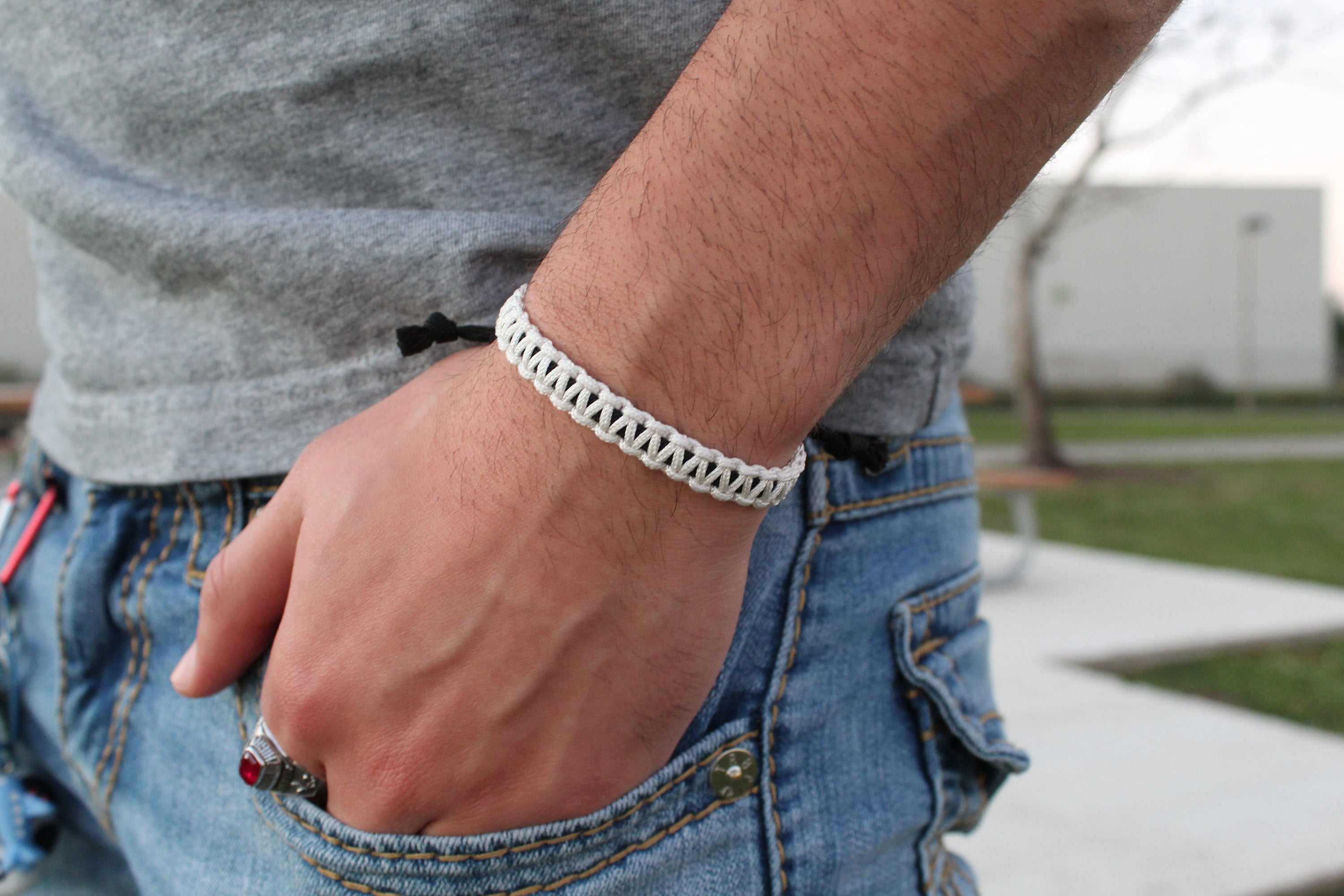 Thin Paracord Bracelet Adjustable Customizable Mens Bracelet