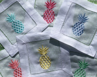 Set of 6 mulit colored Pineapple Cocktail Napkins - hostess gift - birthday gift
