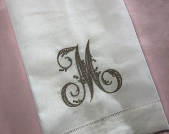 Arabesque Monogrammed Linen Hemstitched Guest Towel