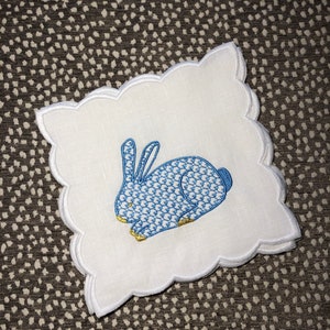 Herend Bunny Scalloped Cocktail Napkins set of 4 - hostess gift - housewarming gift - Easter