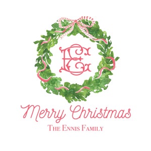 Christmas Wreath Monogram Gift Tag - DIGITAL DOWNLOAD