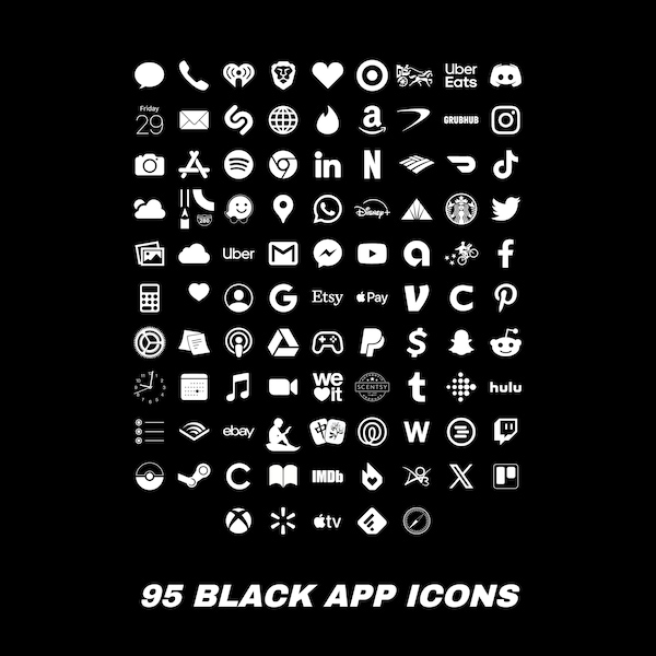 iOS App Icon Bundle - Black (95 Icons)