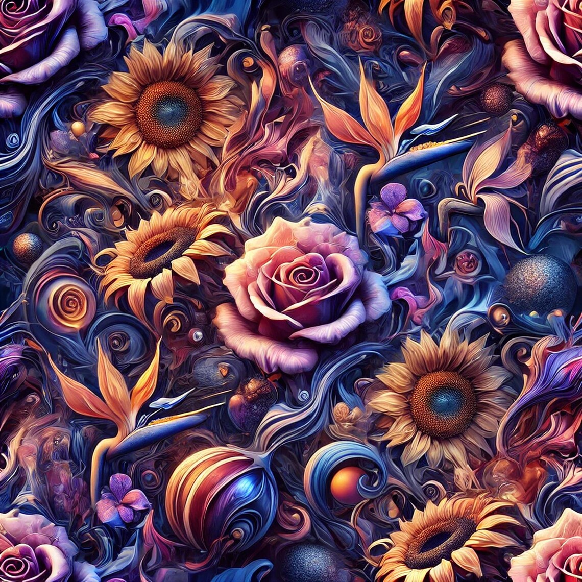 Artsy Flower Pattern Artistic Flowers Digital Art Patterns - Etsy