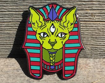 Extra Terrestrial Pharaoh Cat Lapel Pin Hard Enamel Butterfly Clasp