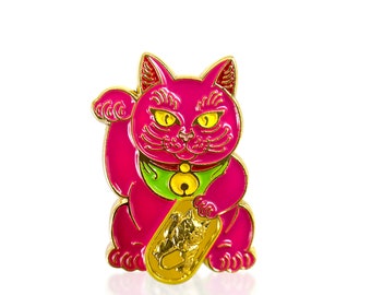 Black Lucky Cat FREE SHIPPING - Maneki Neko - Enamel Pin - Japanese Money Cat