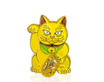 Yellow Lucky Cat Pin Soft Enamel 1"