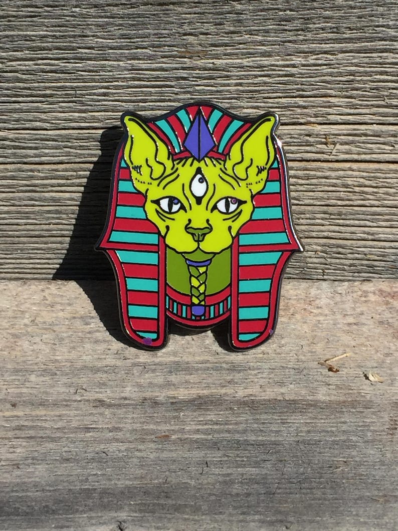 Extra Terrestrial Pharaoh Cat Lapel Pin Hard Enamel Butterfly Clasp image 1