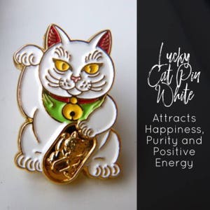 White Lucky Cat FREE SHIPPING Maneki Neko Enamel Pin Japanese Money Cat image 7