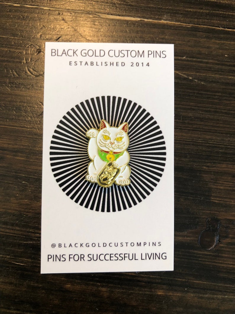 White Lucky Cat FREE SHIPPING Maneki Neko Enamel Pin Japanese Money Cat image 5