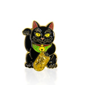 Black Lucky Cat FREE SHIPPING - Maneki Neko - Enamel Pin - Japanese Money Cat