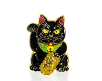 Black Lucky Cat FREE SHIPPING - Maneki Neko - Enamel Pin - Japanese Money Cat