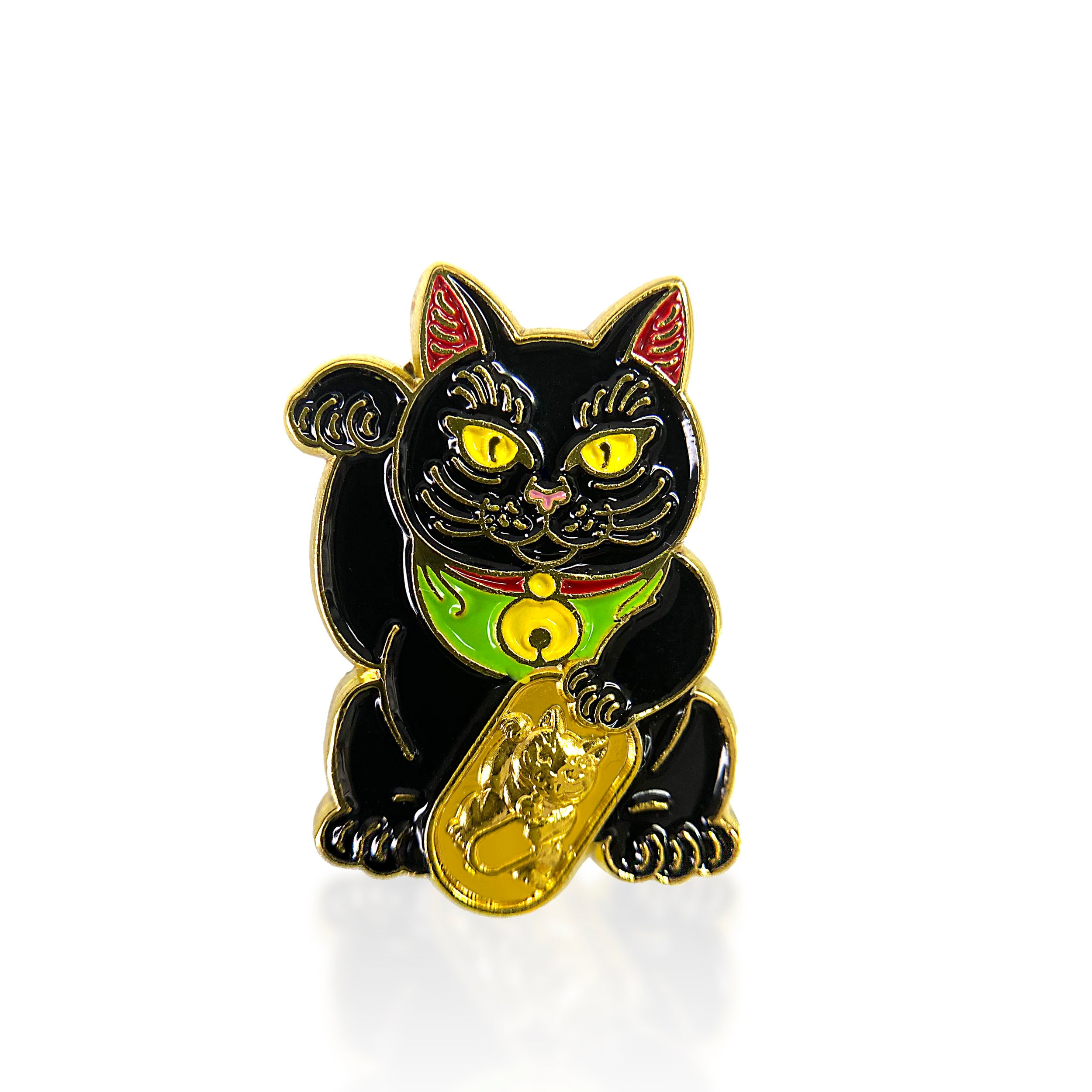 Real Sic Kawaii Cute Lucky Cat Pin - Good Luck Waving Cat Enamel Pin Lapel Pins Black