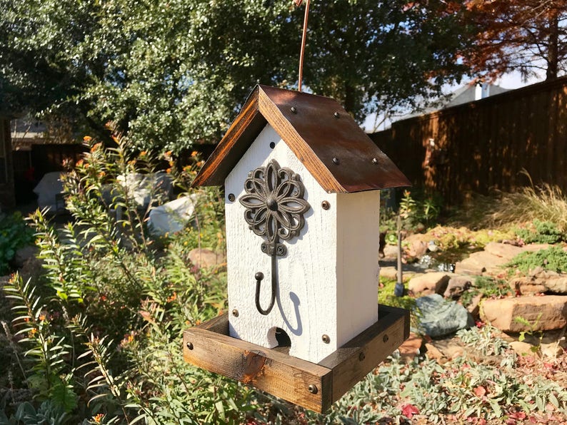 Rustic Bird Feeder Hanging Bird Feeder Cedar Wood White Etsy
