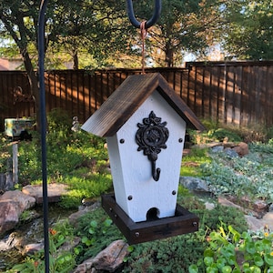 These Bird Feeders work! - Large Hanging Bird Feeder - Cedar Wood - White