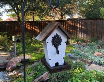 Rustic Bird Feeder - Hanging Bird Feeder - Cedar Wood - White