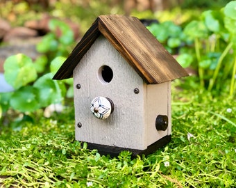 Rustic Outdoor Birdhouse - Cedar Wood - Lake House Gray