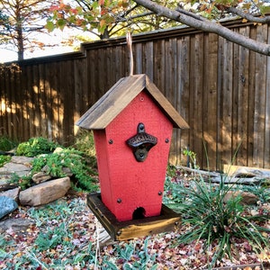 Rustic Bird Feeder Hanging Bird Feeder Cedar Wood Red, Fathers Day Gift image 8