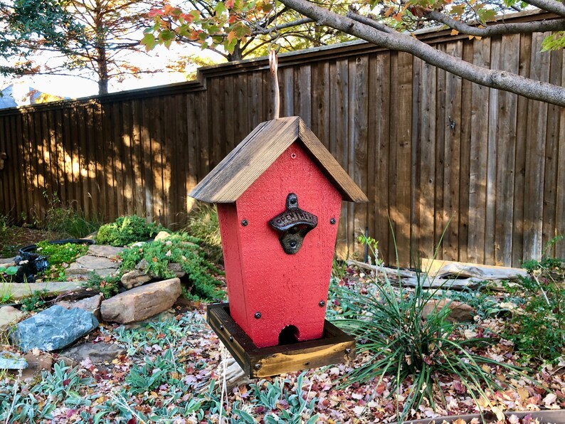 Rustic Bird Feeder Hanging Bird Feeder Cedar Wood Red, Fathers Day Gift image 8