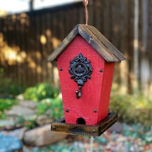 Rustic Bird Feeder Hanging Bird Feeder Cedar Wood Red, Fathers Day Gift image 3