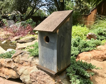 Rustic Bluebird House, Cedar Wood, Backyard Decor, Garden Decor, Distressed Bungalow Blue