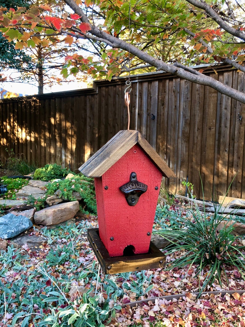 Rustic Bird Feeder Hanging Bird Feeder Cedar Wood Red, Fathers Day Gift image 7