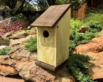 Rustic Bluebird House, Cedar Wood, Backyard Decor, Garden Decor, Distressed Yellow