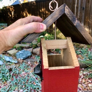 Rustic Bird Feeder Hanging Bird Feeder Cedar Wood Red, Fathers Day Gift image 10