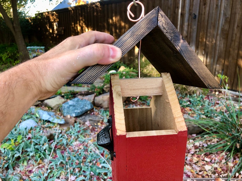 Rustic Bird Feeder Hanging Bird Feeder Cedar Wood Red, Fathers Day Gift image 10