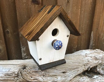 Rustic Outdoor Garden Birdhouse - Cedar Wood - White