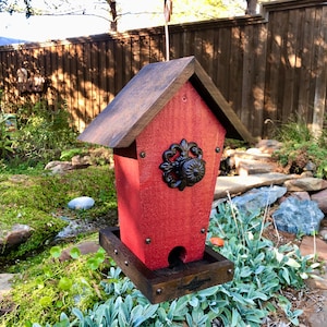 These Bird Feeders work! - Rustic Bird Feeder - Hanging Bird Feeder - Cedar Wood - Red