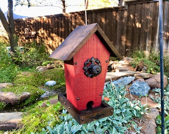 Rustic Bird Feeder - Hanging Bird Feeder - Cedar Wood - Red