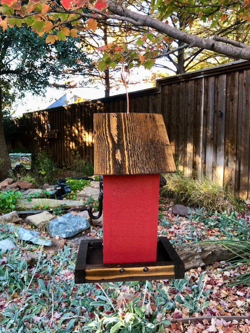 Rustic Bird Feeder Hanging Bird Feeder Cedar Wood Red, Fathers Day Gift image 5