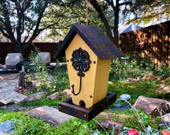 Rustic Bird Feeder - Hanging Bird Feeder - Cedar Wood - Tuscan Yellow