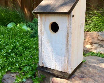 Rustic Bluebird House, Cedar Wood, Backyard Decor, Garden Decor, Distressed White