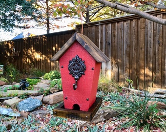 Rustic Bird Feeder - Hanging Bird Feeder - Cedar Wood - Red, Fathers Day Gift