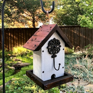 These Bird Feeders work! - Rustic Bird Feeder - Large Hanging Bird Feeder - Cedar Wood - White