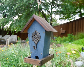 Rustic Bird Feeder - Hanging Bird Feeder - Cedar Wood - Bungalow Blue