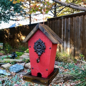 Rustic Bird Feeder Hanging Bird Feeder Cedar Wood Red, Fathers Day Gift image 2