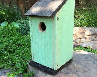 Rustic Bluebird House, Cedar Wood, Backyard Decor, Garden Decor, Distressed Green