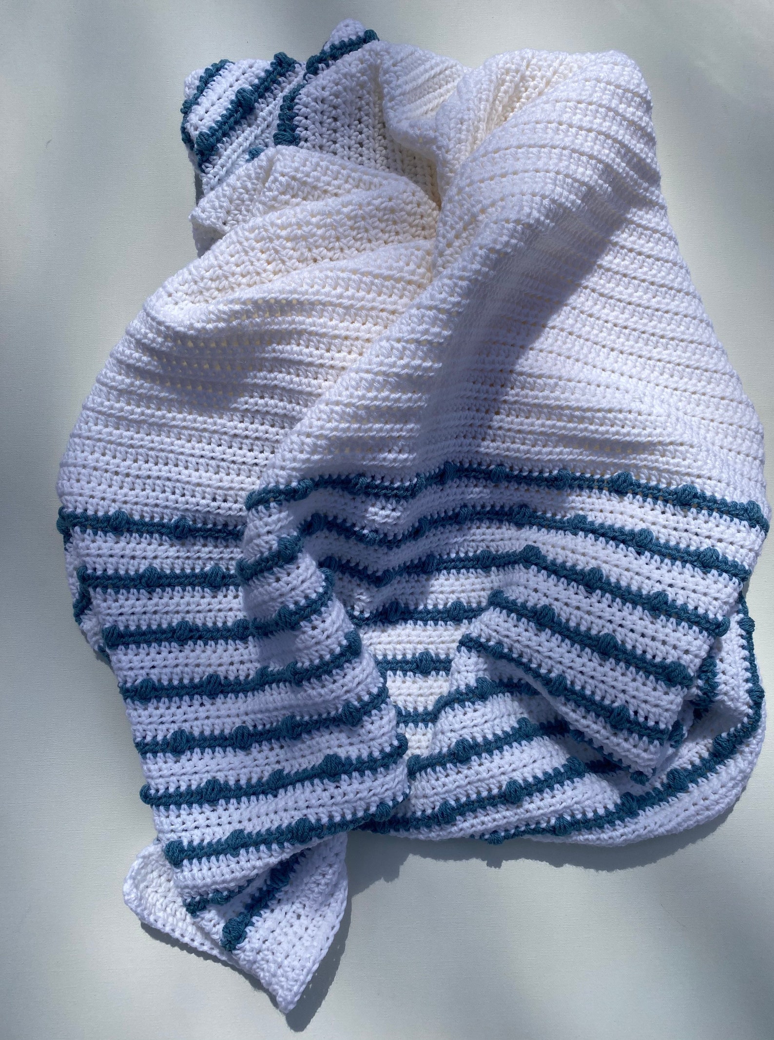 Crocheted Blue and White Striped Blanket Blue and White Etsy